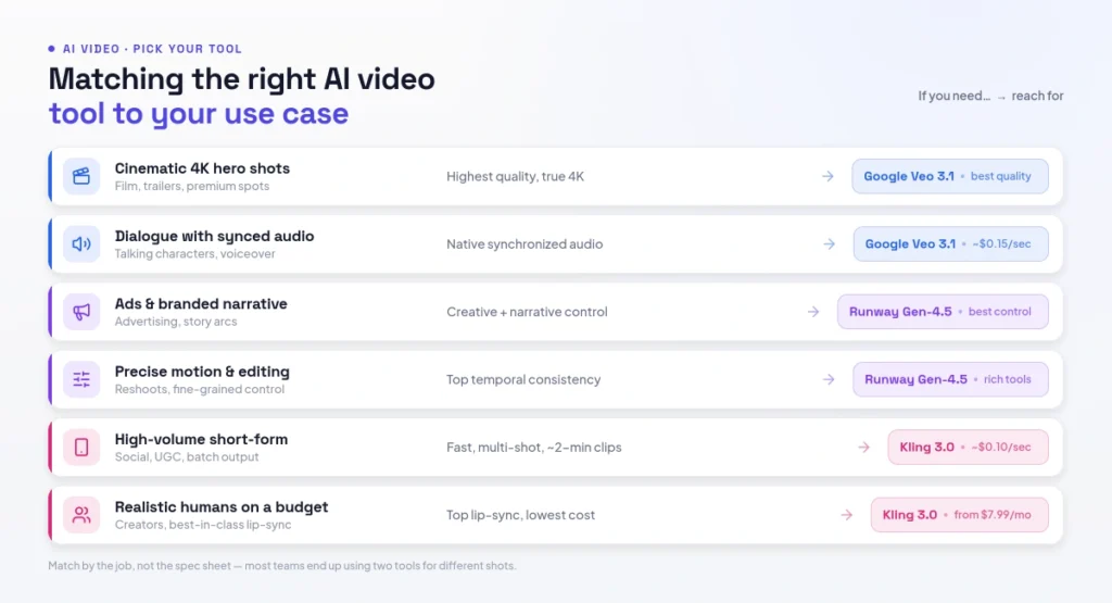Matching the right AI video tool to your use case