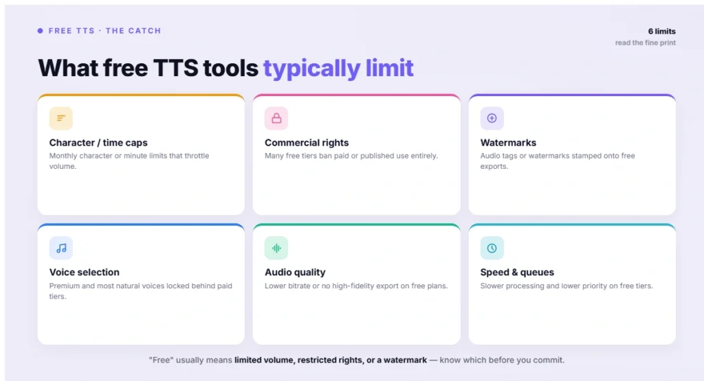 What free TTS tools typically limit