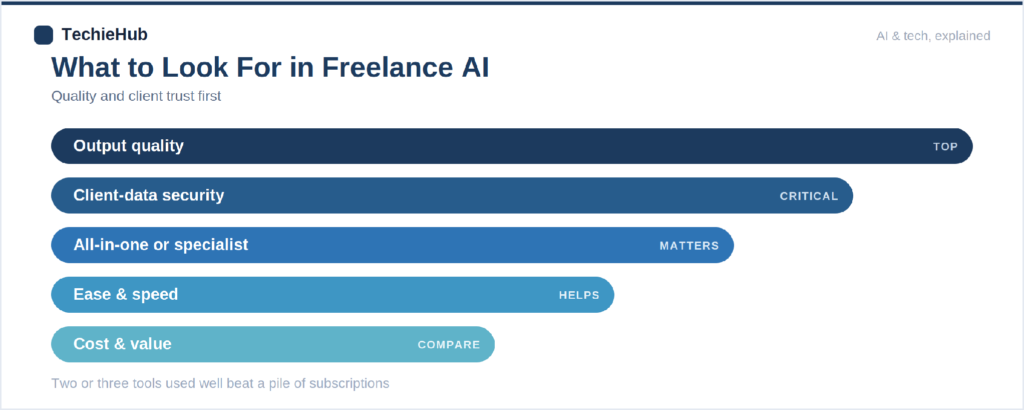 ranked factors for choosing freelance AI tools